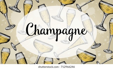 Vector Illustration of Champagne pattern vintage sketch style