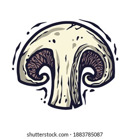 Vector illustration of champignon. Autumn mushroom picking for vegan food and cooking design