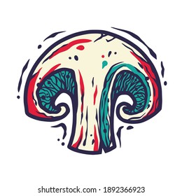 Vector illustration of champignon. Autumn mushroom picking for vegan food and cooking design