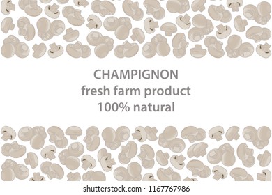 vector illustration of champignon design background white and mushroom and text fresh farm product 100% natural EPS10