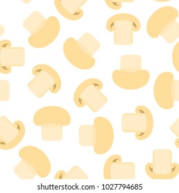 Vector illustration of champignon isolated on white background. Mushroom whole and sliced in flat style. Portobello seamless pattern