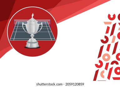 vector illustration of champion sports trophy on red and white background and badminton court shape background.