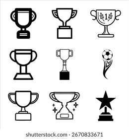 Vector Illustration Of Champion Trophy Icons For Sports And Business Success Achievements Elements