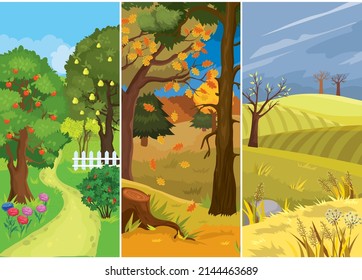 Vector Illustration Change Plants Different Seasons Stock Vector ...