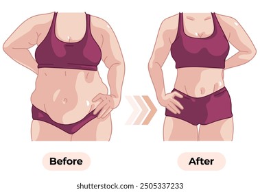 Vector illustration of changes before and after female body fitness