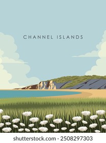 Vector illustration. Channel Islands. Travel poster, banner, postcard, cover. Modern design. Tourism, travel.