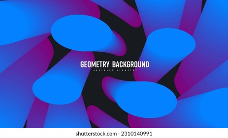 Ilustración vectorial, formas de mezcla abstracta caótica, decoración gráfica moderna, líneas azules de gradiente ovalado 3d sobre fondo negro. Fondo coloreado con elementos geométricos en movimiento, para presentación
