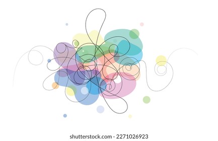 Vector illustration with chaotic line and spots of random shape.