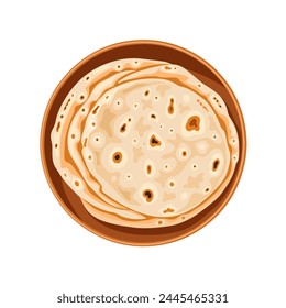 Vector illustration, Chapati, or Indian flatbread, isolated on white background.