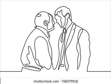 Vector Illustration Character Of Angry Boss Shouting And Complaining Employee. Line  - Continuous Line Drawing