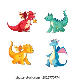 vector illustration character animal cartoon design dragon monster set dinosaur cute funny comic fantasy art background graphic icon story smile happy drawing nature childish fun baby shower strong