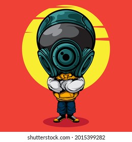 VECTOR ILLUSTRATION OF CHARACTER WITH ASTRONAUT HELMET AND URBAN STREET WEAR