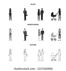 Vector illustration of character and avatar  icon. Set of character and portrait stock vector illustration.
