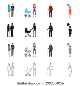 Vector illustration of character and avatar  icon. Set of character and portrait vector icon for stock.
