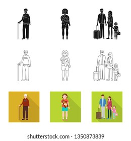 Vector illustration of character and avatar  icon. Set of character and portrait stock symbol for web.