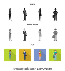 Vector illustration of character and avatar  icon. Set of character and portrait stock vector illustration.