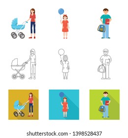 Vector illustration of character and avatar  icon. Collection of character and portrait vector icon for stock.