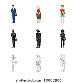 Vector illustration of character and avatar  icon. Set of character and portrait vector icon for stock.