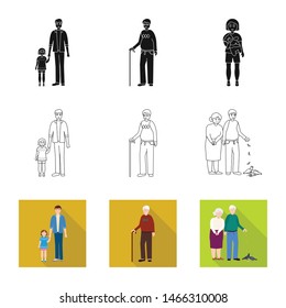 Vector illustration of character and avatar icon. Collection of character and portrait stock vector illustration.