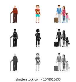 Vector illustration of character and avatar  logo. Collection of character and portrait stock vector illustration.