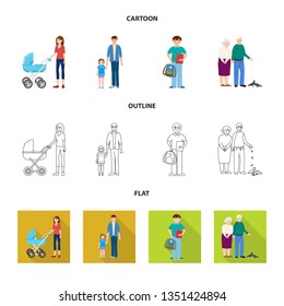 Vector illustration of character and avatar  logo. Set of character and portrait stock vector illustration.