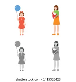 Vector illustration of character and avatar  logo. Set of character and portrait vector icon for stock.