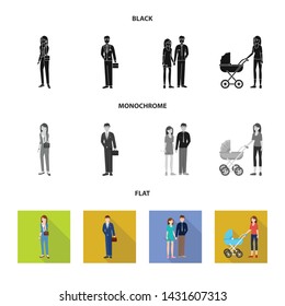 Vector illustration of character and avatar logo. Set of character and portrait stock vector illustration.
