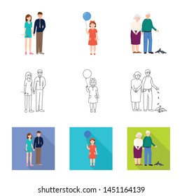 Vector illustration of character and avatar logo. Set of character and portrait stock vector illustration.