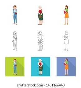 Vector illustration of character and avatar logo. Set of character and portrait vector icon for stock.