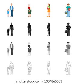 Vector illustration of character and avatar  sign. Set of character and portrait stock vector illustration.