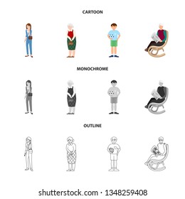 Vector illustration of character and avatar  sign. Set of character and portrait stock vector illustration.