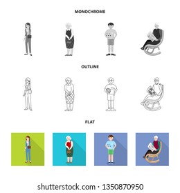 Vector illustration of character and avatar  sign. Set of character and portrait vector icon for stock.