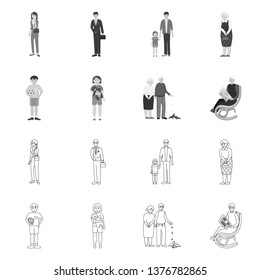 Vector illustration of character and avatar  sign. Set of character and portrait stock vector illustration.