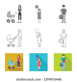 Vector illustration of character and avatar  sign. Set of character and portrait stock vector illustration.