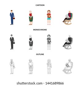 Vector illustration of character and avatar sign. Collection of character and portrait stock symbol for web.