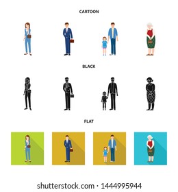 Vector illustration of character and avatar sign. Collection of character and portrait stock vector illustration.