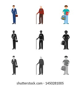 Vector illustration of character and avatar sign. Collection of character and portrait stock symbol for web.