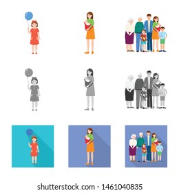 Vector illustration of character and avatar sign. Set of character and portrait vector icon for stock.