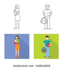 Vector illustration of character and avatar sign. Collection of character and portrait stock symbol for web.