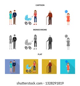 Vector illustration of character and avatar  symbol. Set of character and portrait stock vector illustration.