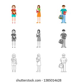 Vector illustration of character and avatar  symbol. Collection of character and portrait stock symbol for web.