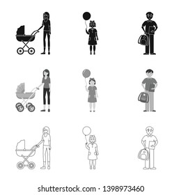 Vector illustration of character and avatar  symbol. Collection of character and portrait stock vector illustration.