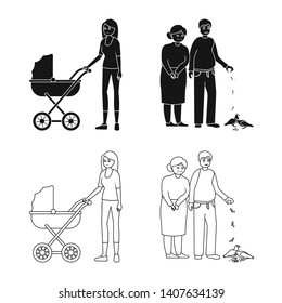 Vector illustration of character and avatar  symbol. Set of character and portrait stock vector illustration.