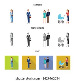 Vector illustration of character and avatar symbol. Set of character and portrait stock vector illustration.