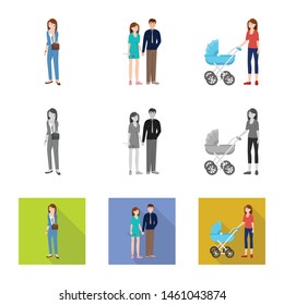 Vector illustration of character and avatar symbol. Set of character and portrait vector icon for stock.