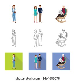 Vector illustration of character and avatar symbol. Set of character and portrait stock vector illustration.