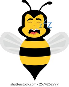 vector illustration character bee insect cartoon, snoring with mouth open and text zzz