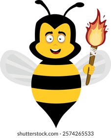 vector illustration character bee insect cartoon, holding a fire torch in his hand