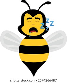 vector illustration character bee insect cartoon, with their mouth open sleeping, snoring and drooling