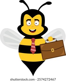 vector illustration character bee insect cartoon, with a neck tie and office briefcase, as an employee or worker